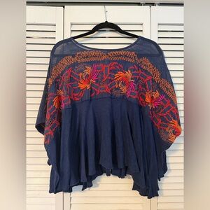 Free People Embroidered Navy Blue Women's Sweater